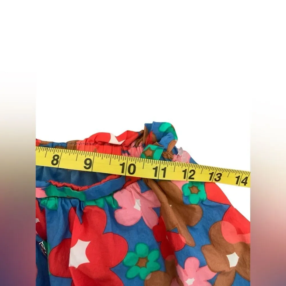 Entro Boho Spring Floral Multicolor Festival Bubble Hem Puff Cotton Skirt Sz S